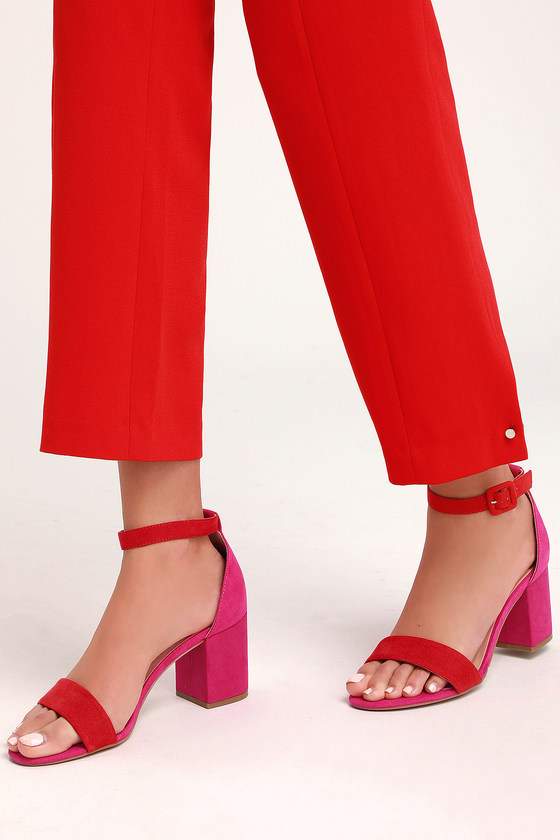 pink suede strappy heels