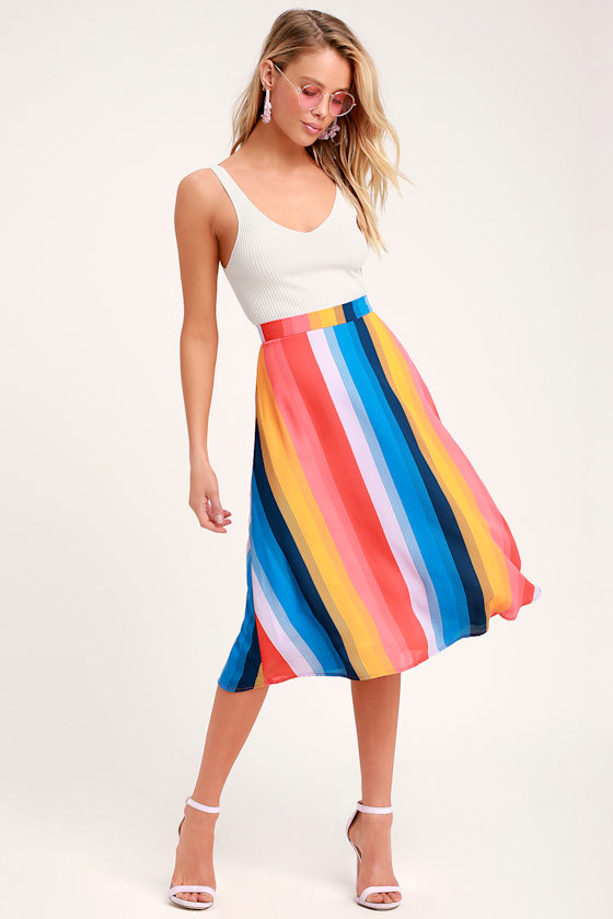 End of the Rainbow Multi Striped Midi Skirt 1