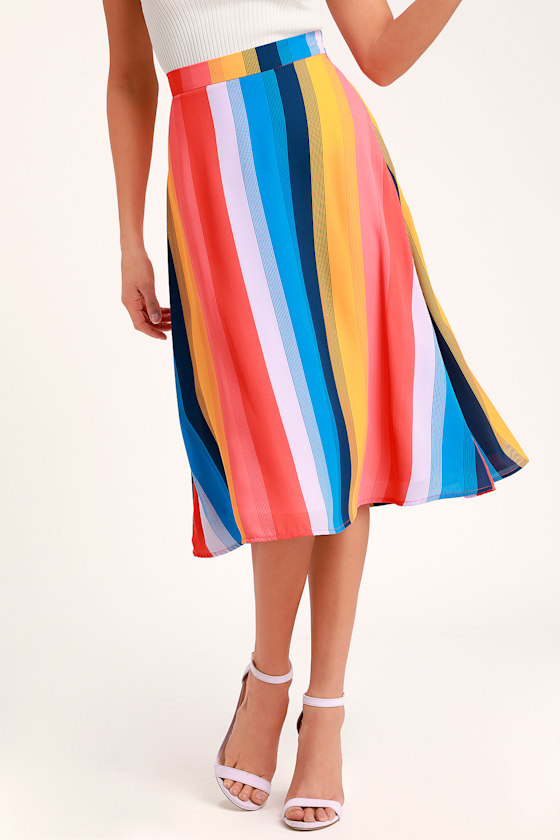 Rainbow Stripe Skirt - Multi Striped Skirt - Striped Midi Skirt - Lulus