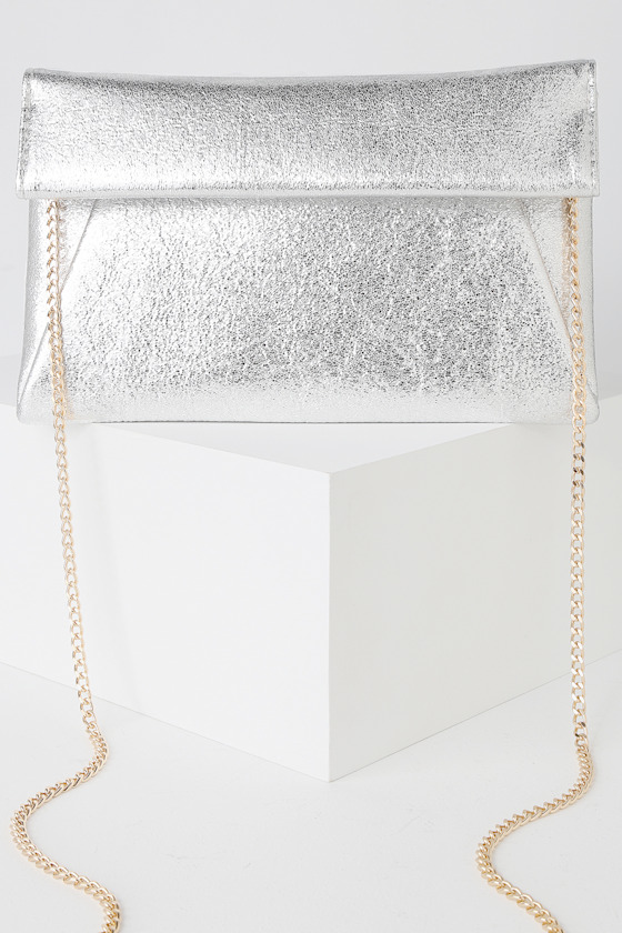 Stop, Look, and Glisten Silver Metallic Clutch 1