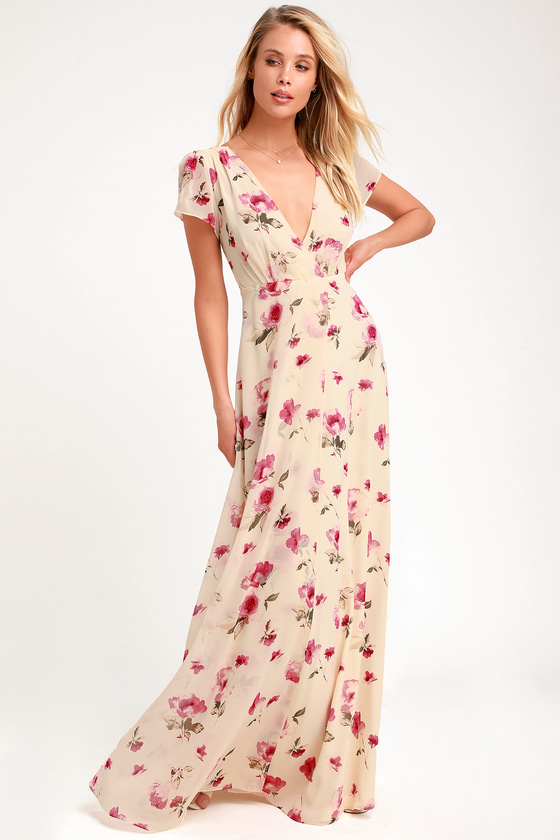 short sleeve floral long dresses