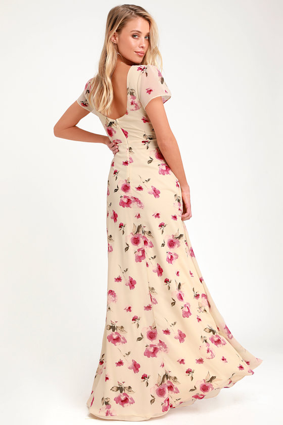 Gift of Love Cream Floral Print Short Sleeve Maxi Dress 2