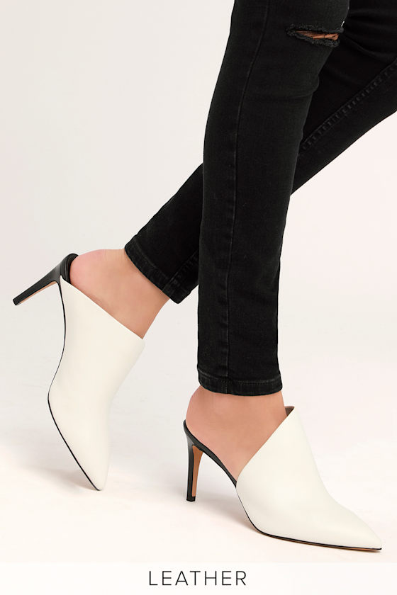 Camala Off White Leather Pointed Toe Mules 5
