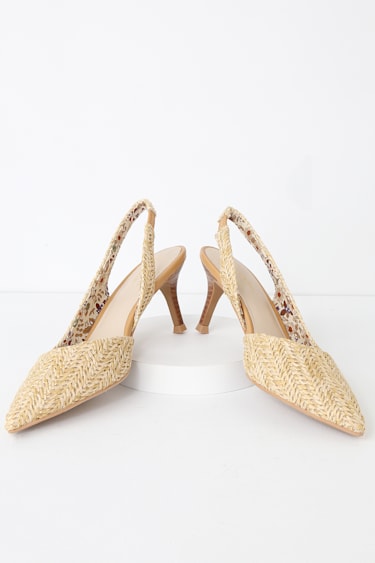 Ornament Natural Raffia Pointed-Toe Slingback Pumps - Main Image