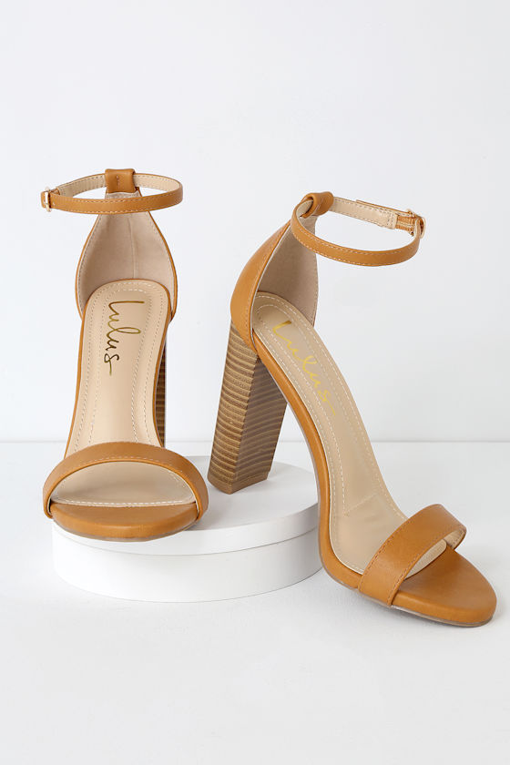 Taylor Camel Stacked Ankle Strap Heels 1