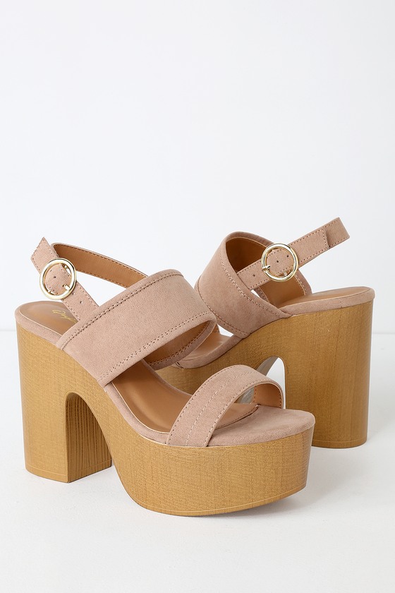 Sonoma Taupe Suede Wooden Platform Heels
