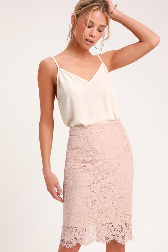 Just like a Dream Blush Lace Pencil Skirt