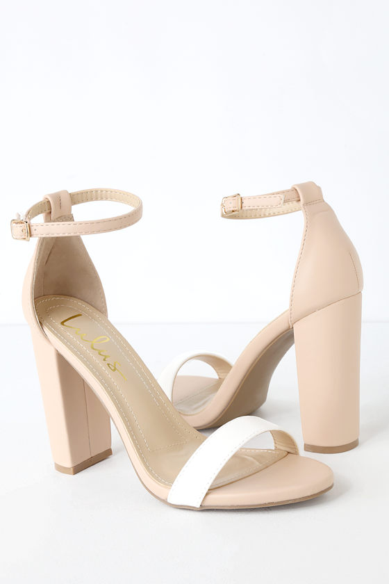 Beige and White Heels Ankle Strap Heels Color Block Heels Lulus