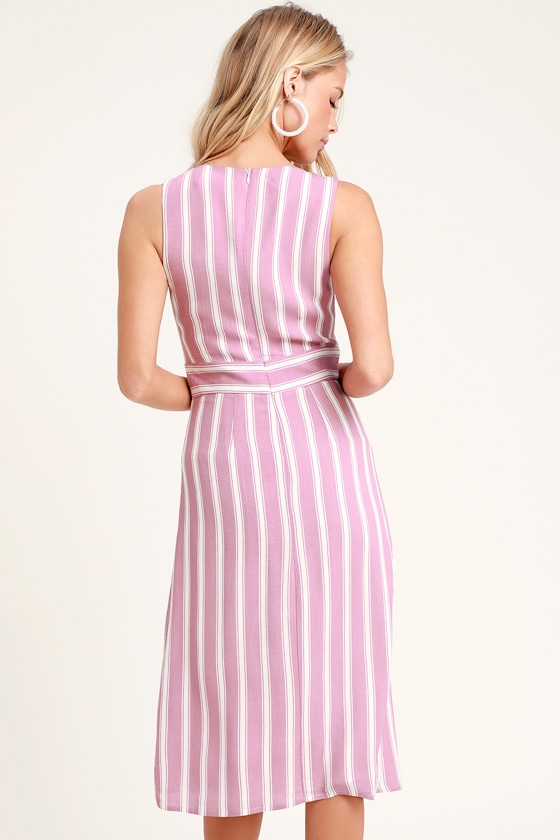 Jacqui Lavender and White Striped Button Front Midi Dress 2