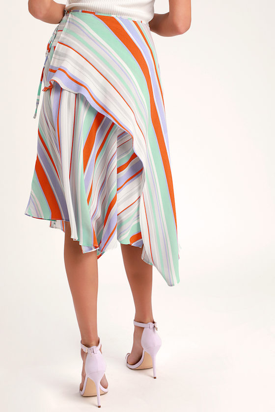 Palette Orange Multi Striped Midi Skirt 2