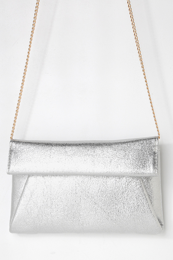 Stop, Look, and Glisten Silver Metallic Clutch 6