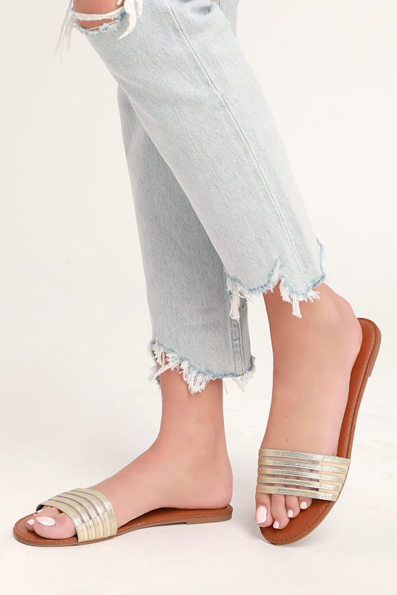 Addie Gold Elastic Slide Sandal 2
