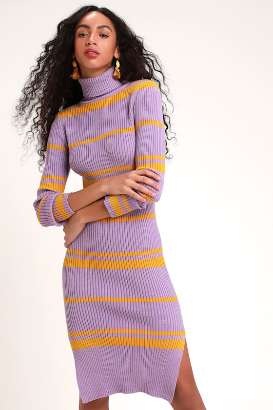 Julissa Lavender Striped Turtleneck Sweater Dress 4