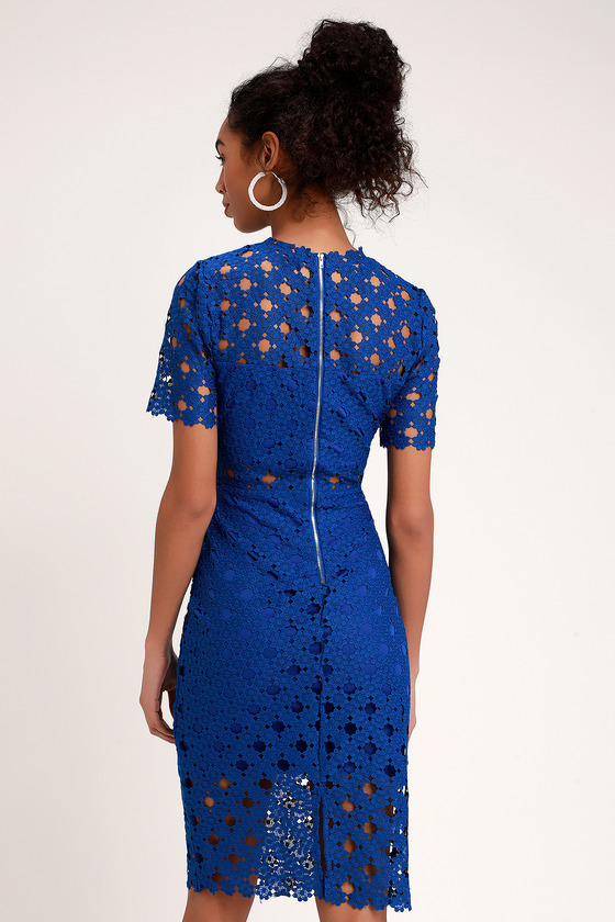 Sexy Royal Blue Lace Dress - Lace Bodycon Dress - Midi Dress