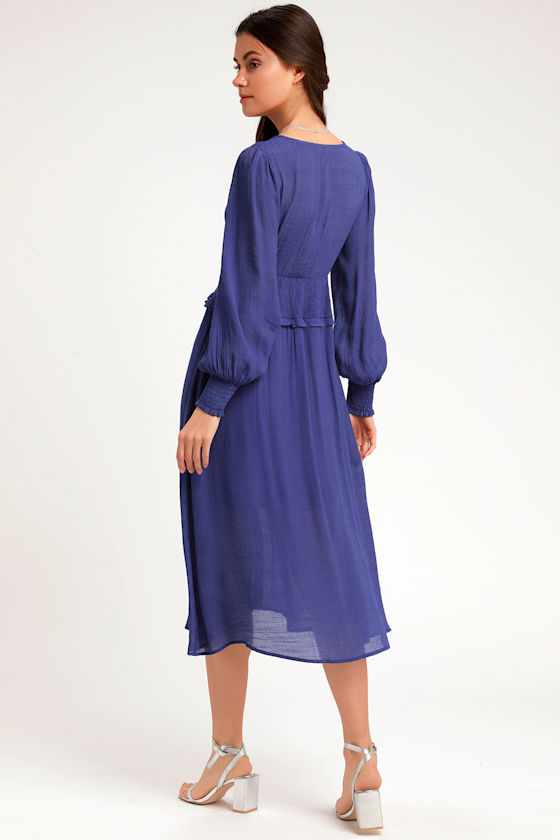 Royal Blue Dress - Midi Dress - Casual 