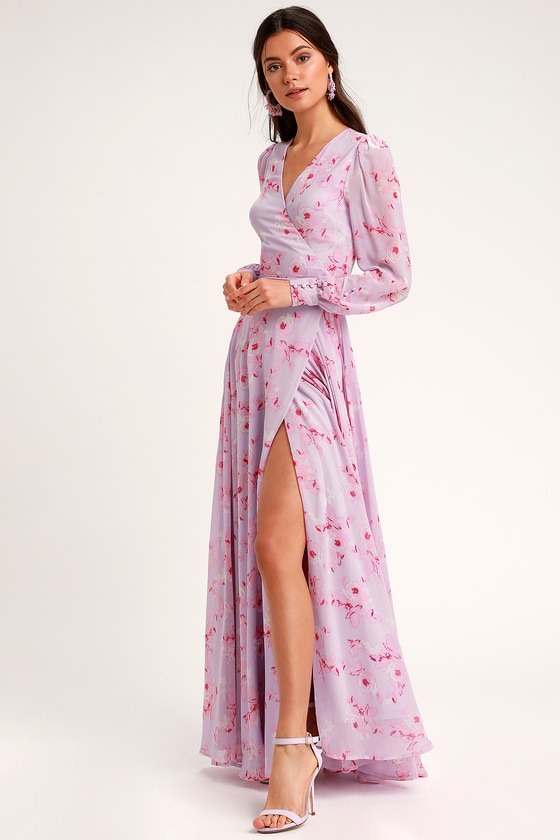 lavender floral wrap dress