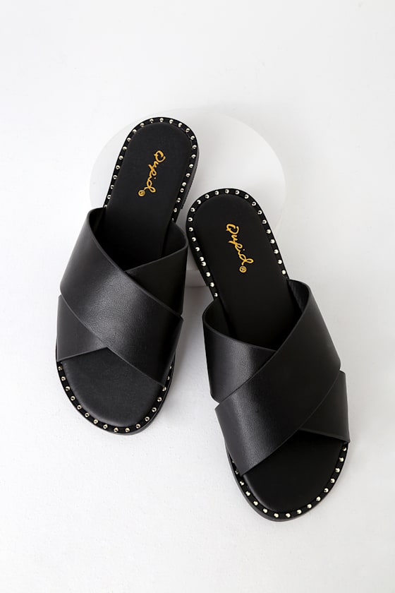 Wynn Black Slide Sandals 1