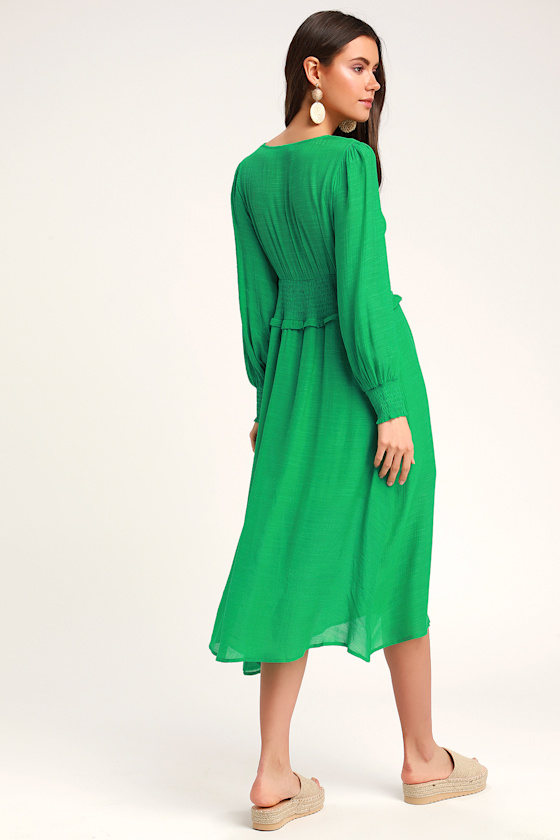 Go For It Green Long Sleeve Midi Dress 3