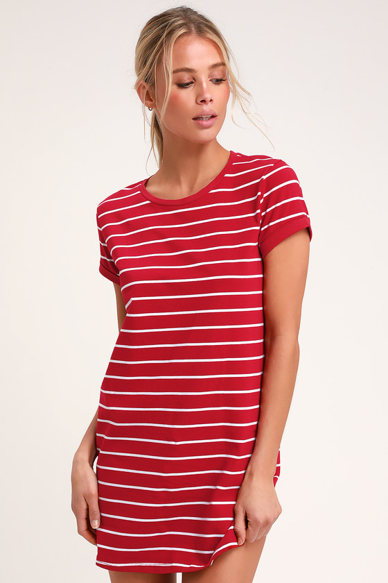 red stripe shirt dress