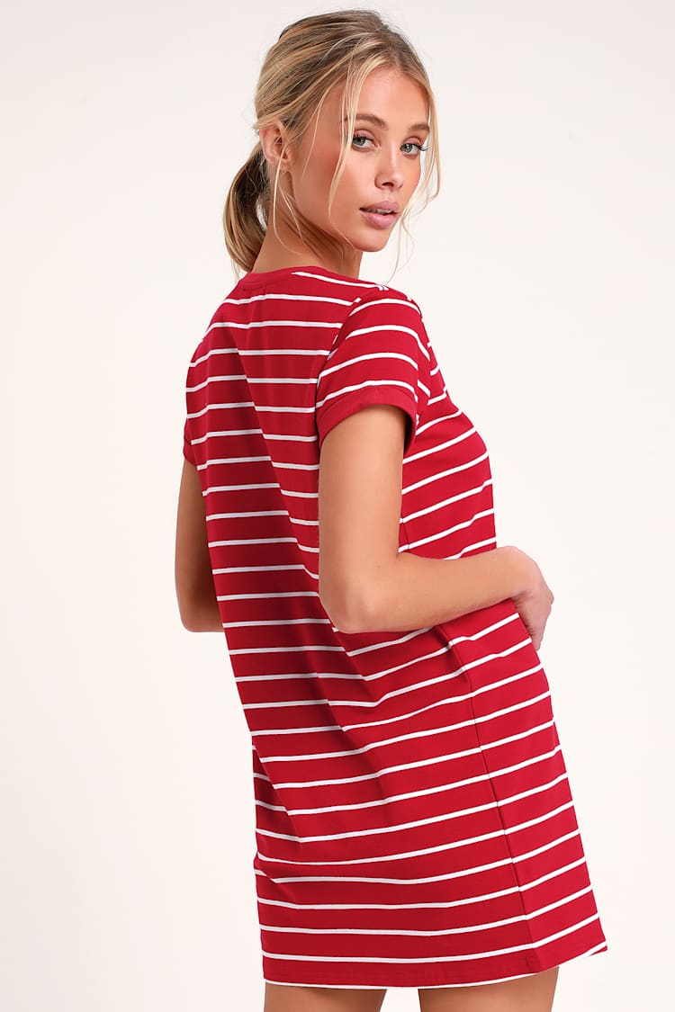 Cafe Society Red and White Striped Shirt Dress
