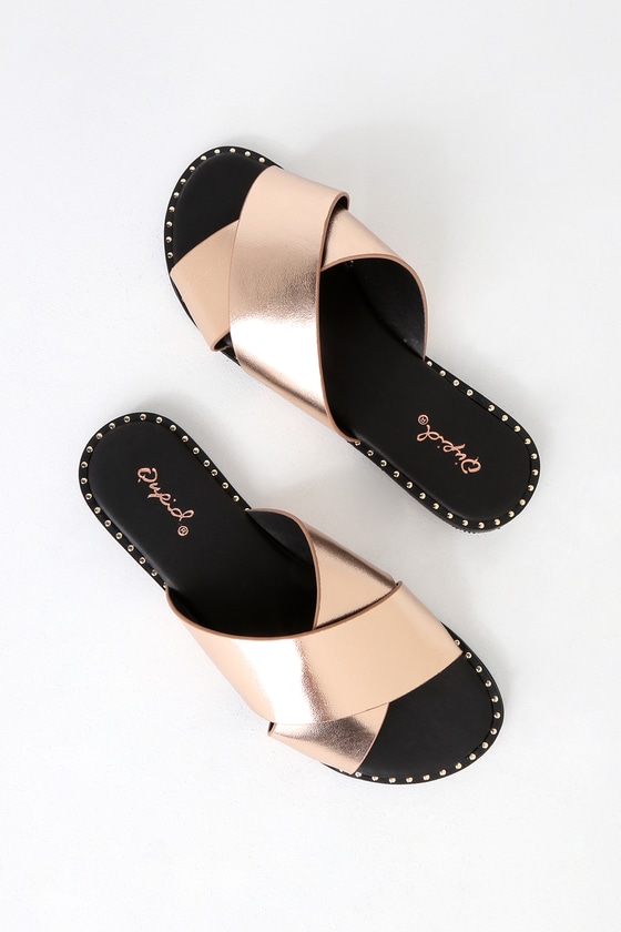 rose gold slides for women