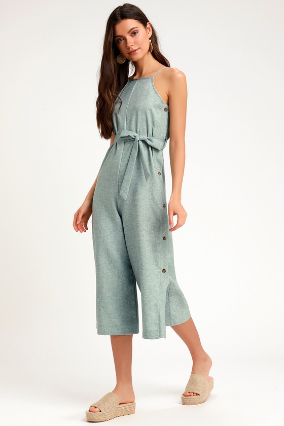 Chic Dusty Blue Jumpsuit - Button-Up Jumpsuit - Culotte Jumpsuit - Lulus