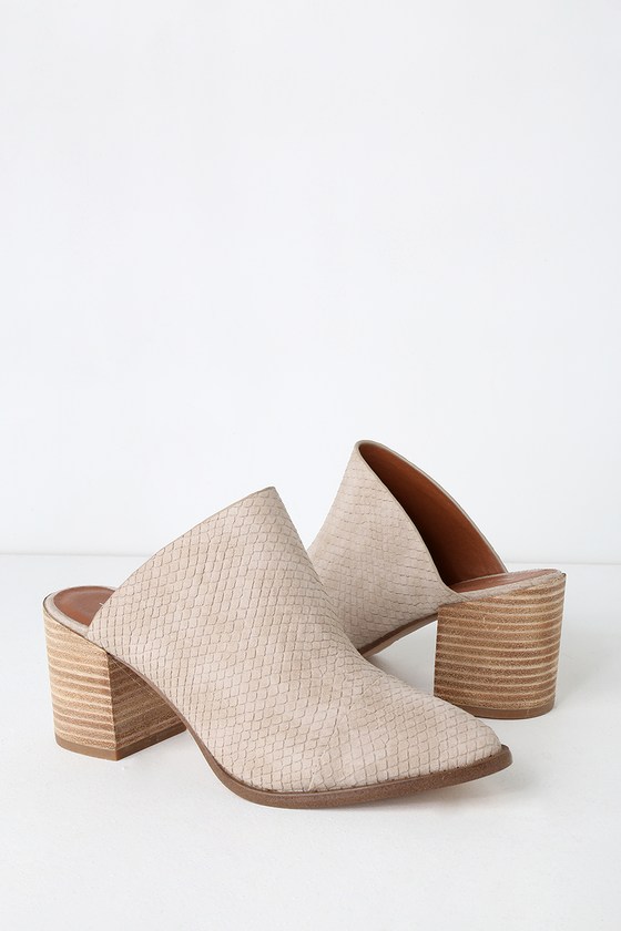 Report Tosh - Stone Snake Embossed Mules - Pointed Toe Mules - Lulus