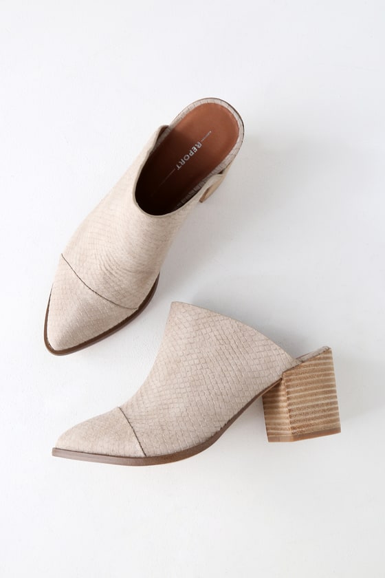 embossed mule flats