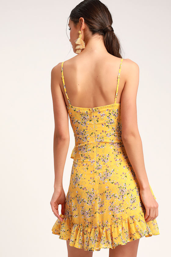 Cute Yellow Dress Yellow Floral Dress Yellow Chiffon Dress