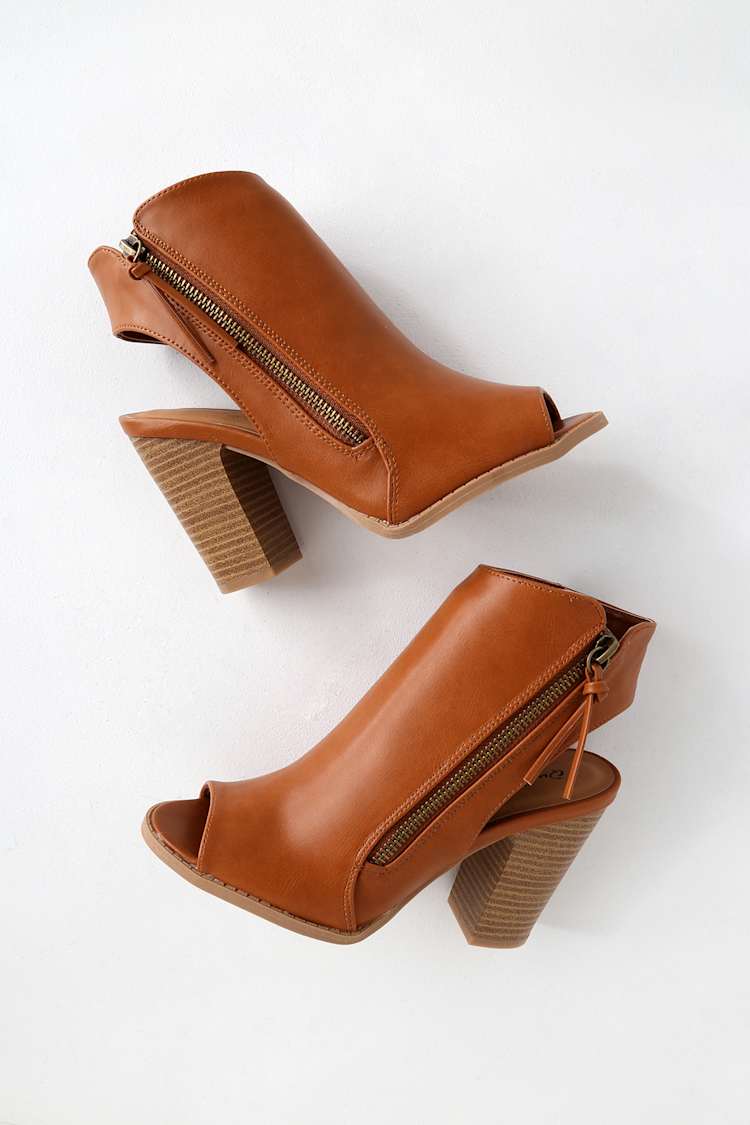 Cool Peep-Toe Booties Camel Booties Ankle Booties Lulus