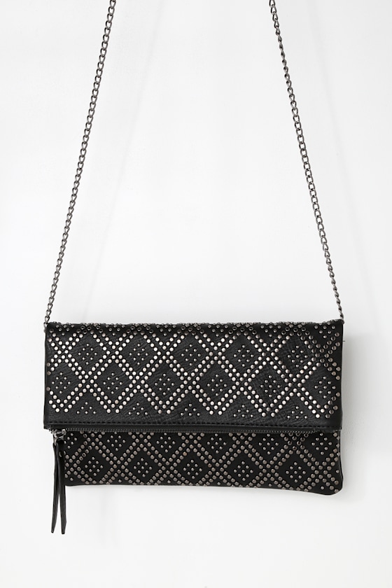 Chic Black Clutch Studded Clutch Vegan Leather Clutch Lulus