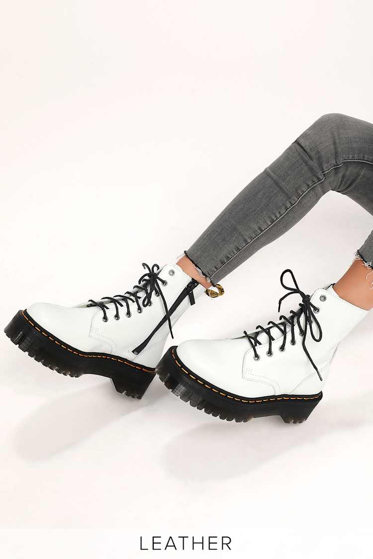 Dr Martens Jadon White Leather 8 Eye Platform Boot Lulus