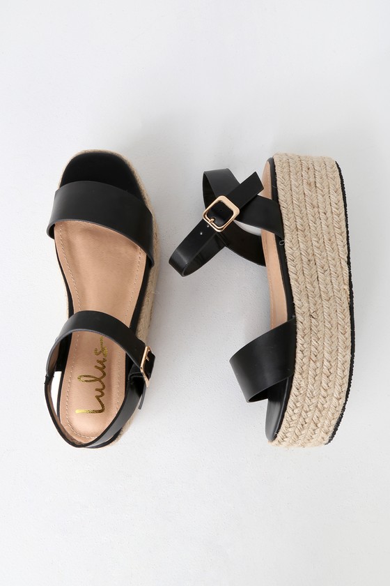 black espadrille flat sandals