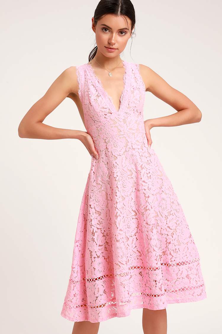 knee length dresses for ladies Eyelash Lace Cami Midi Dress