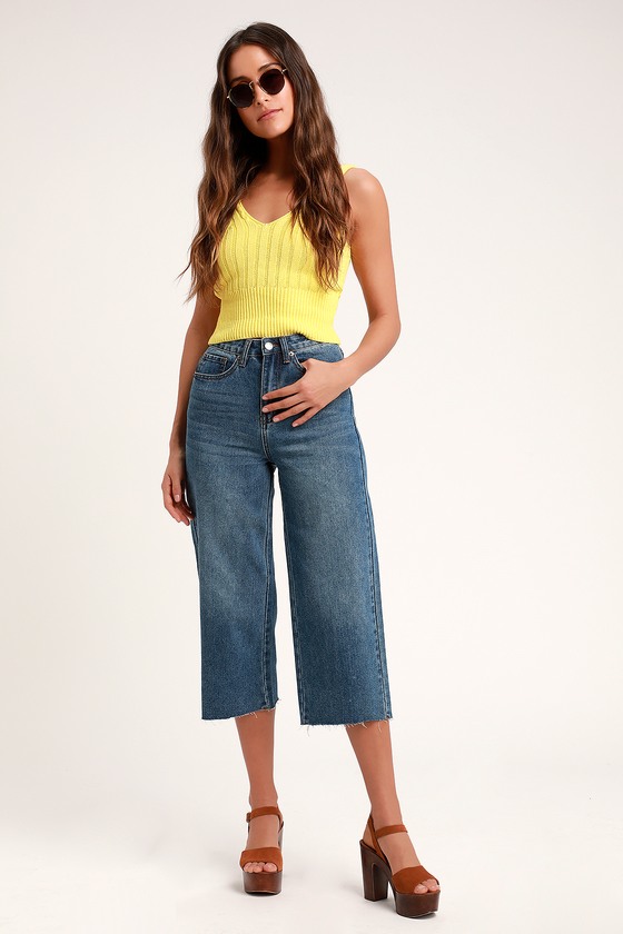 Cute Medium Wash Jeans - Cropped Jeans - Wide Leg Jeans - Lulus