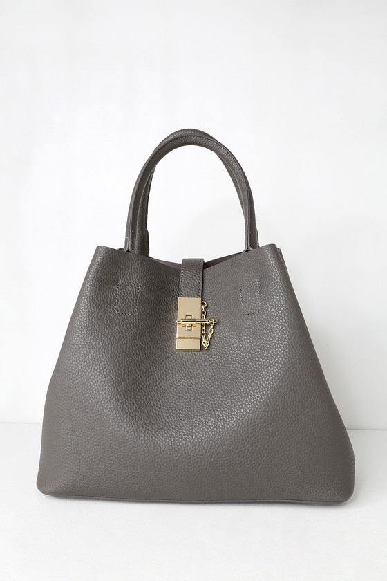 Cute Grey Tote - Vegan Leather Tote - Oversized Tote