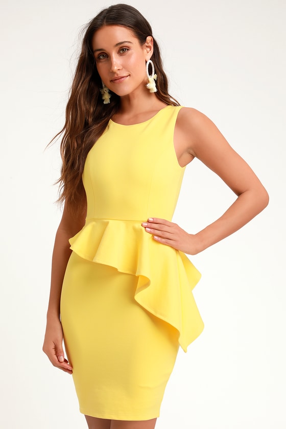 Sexy Yellow Bodycon Dress - Chic Ruffled Dress - Sleeveless Dress - Lulus