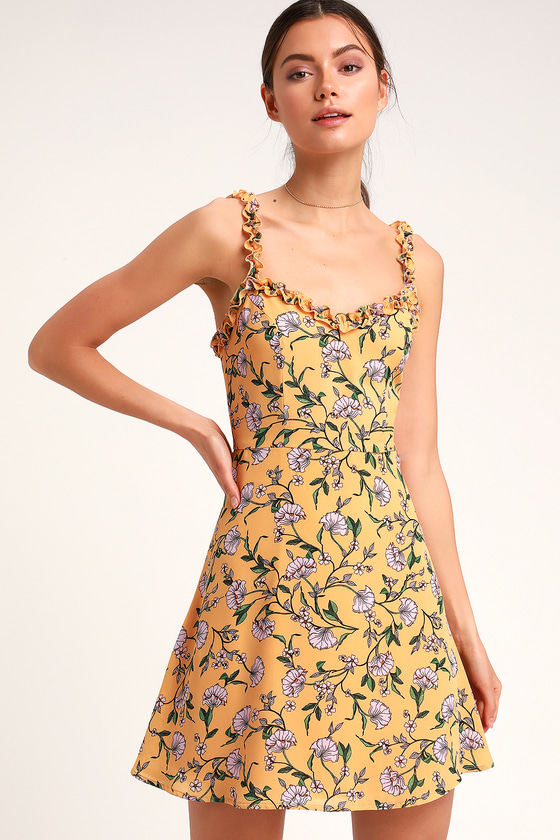 yellow floral skater dress