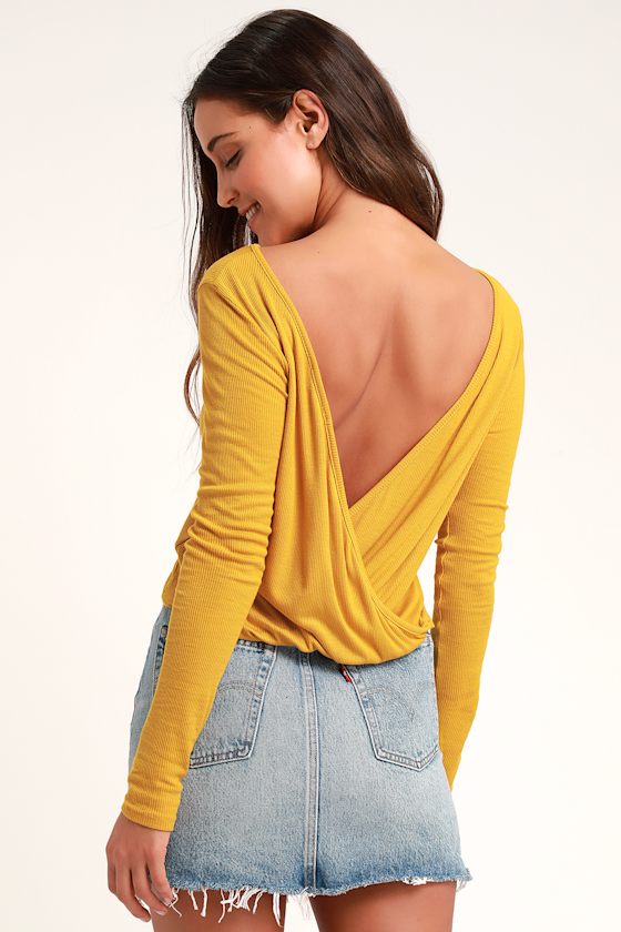 Cute Mustard Yellow Top Backless Top Long Sleeve Top Lulus