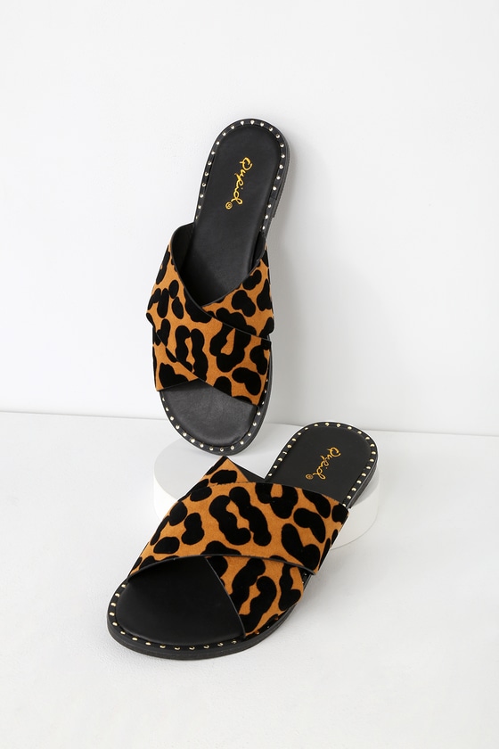 animal print slide sandals