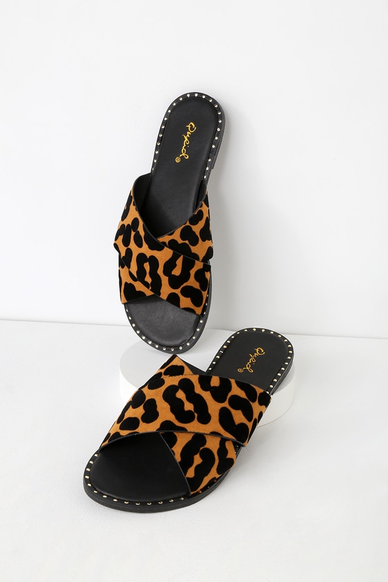 black leopard print sandals