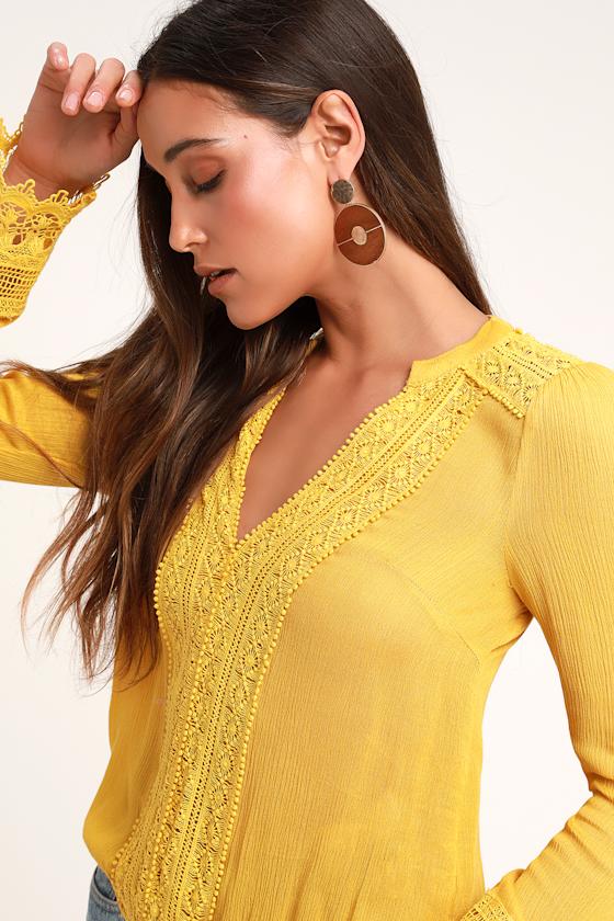 Bali Daydream Golden Yellow Lace Long Sleeve Top 4