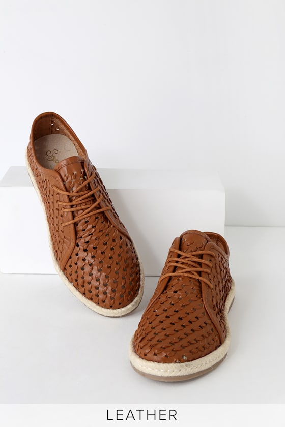 Retro Row Cognac Leather Woven Espadrille Oxford 3