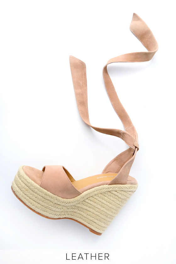 Barca Blush Kid Suede Leather Lace-Up Espadrille Wedges 5