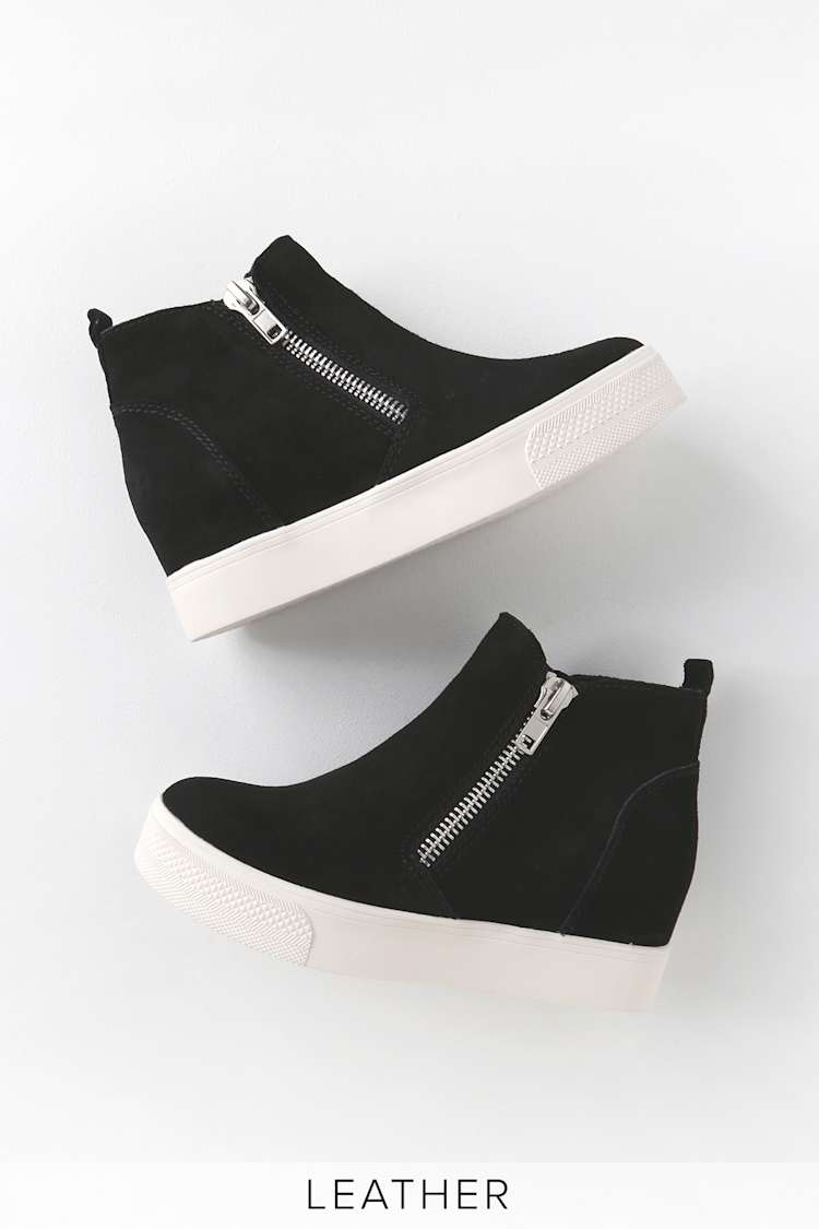 George Bernard símbolo suspensión Steve Madden Wedgie Sneakers - Black Suede Sneakers - Lulus