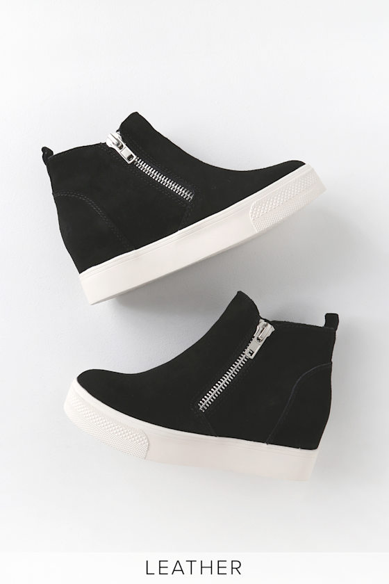 Wedgie Black Suede Leather Hidden Wedge Sneakers 2