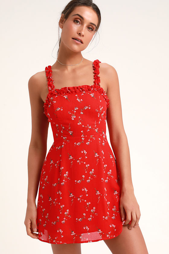 In the Garden Red Floral Print Skater Dress 3