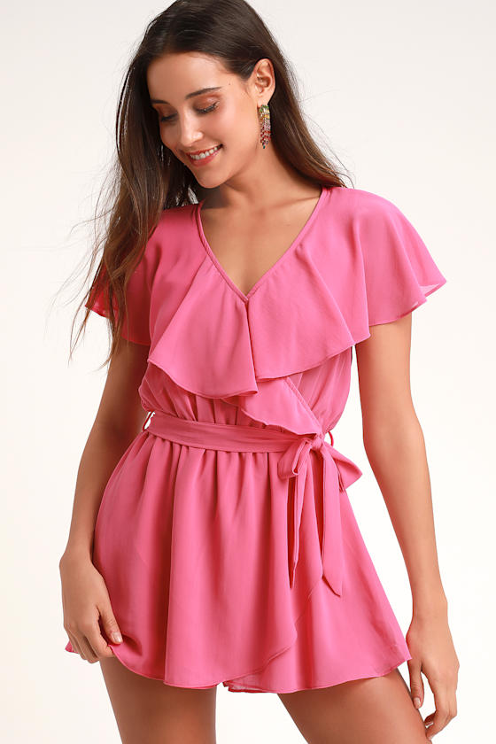 Cute Romper Wrap Romper Pink Romper Romper Lulus