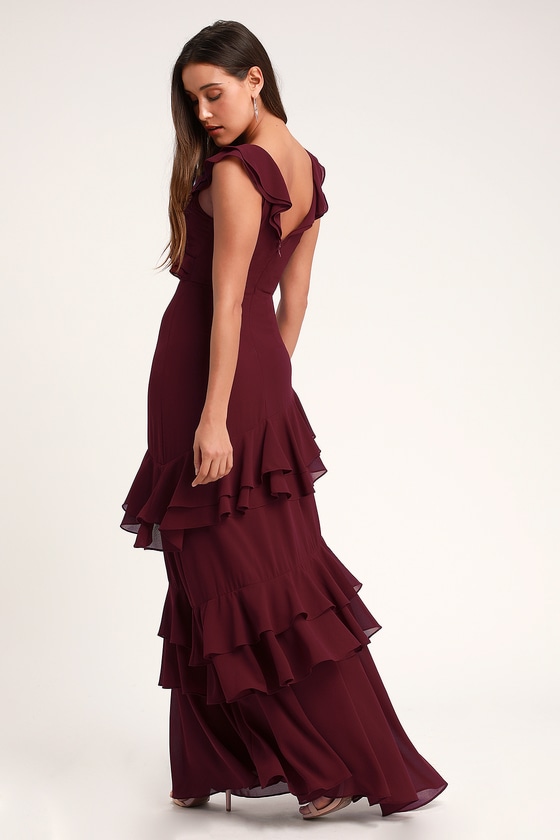 burgundy ruffle dress