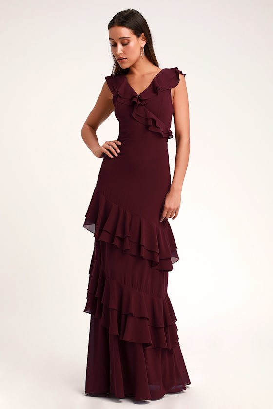 Majesty Burgundy Ruffled Maxi Dress 2
